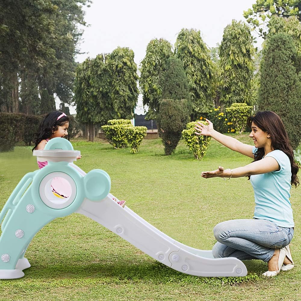 YOLEO Rutsche, Kinder Fun-Slide mit Basketballkorb, Faltbar Kinderrutsche, Gartenrutsche Kleinkinder