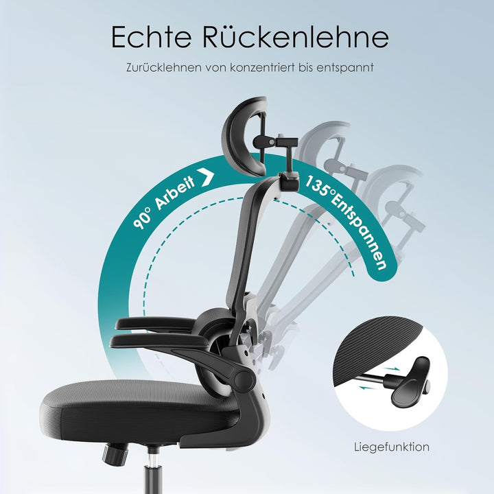 Farini Schreibtischstuhl mit Kleiderständer Bürostuhl Ergonomisch mit Verstellbarer Kopfstütze, Offi