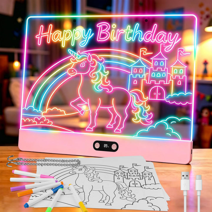 LED Zeichenbrett Wiederaufladbar mit RGB-Lichtern - 35cmx26cm Notiztafel aus kratzfestem Acryl,Led M