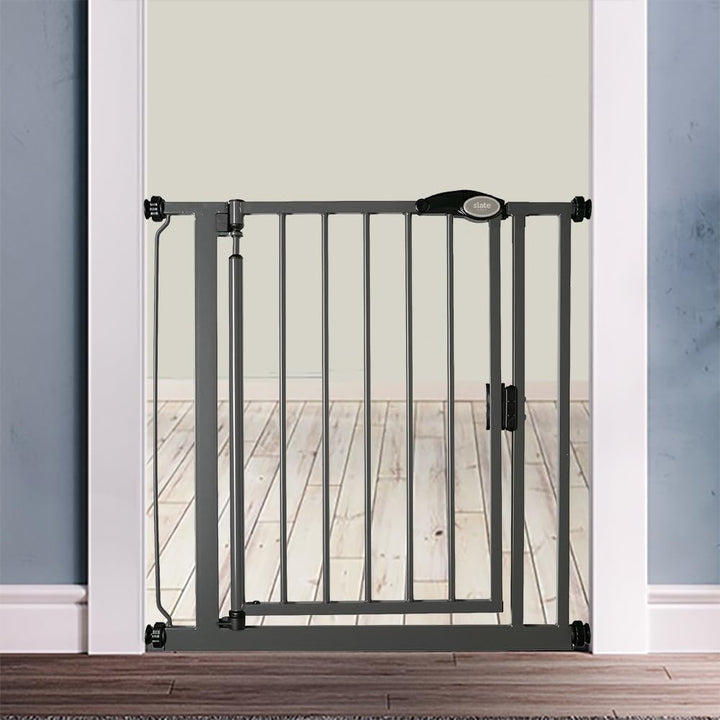 Bettacare Auto Close Haustiergitter, 147cm - 154cm, Grau, Druckmontage-Treppengitter für Hunde & Wel