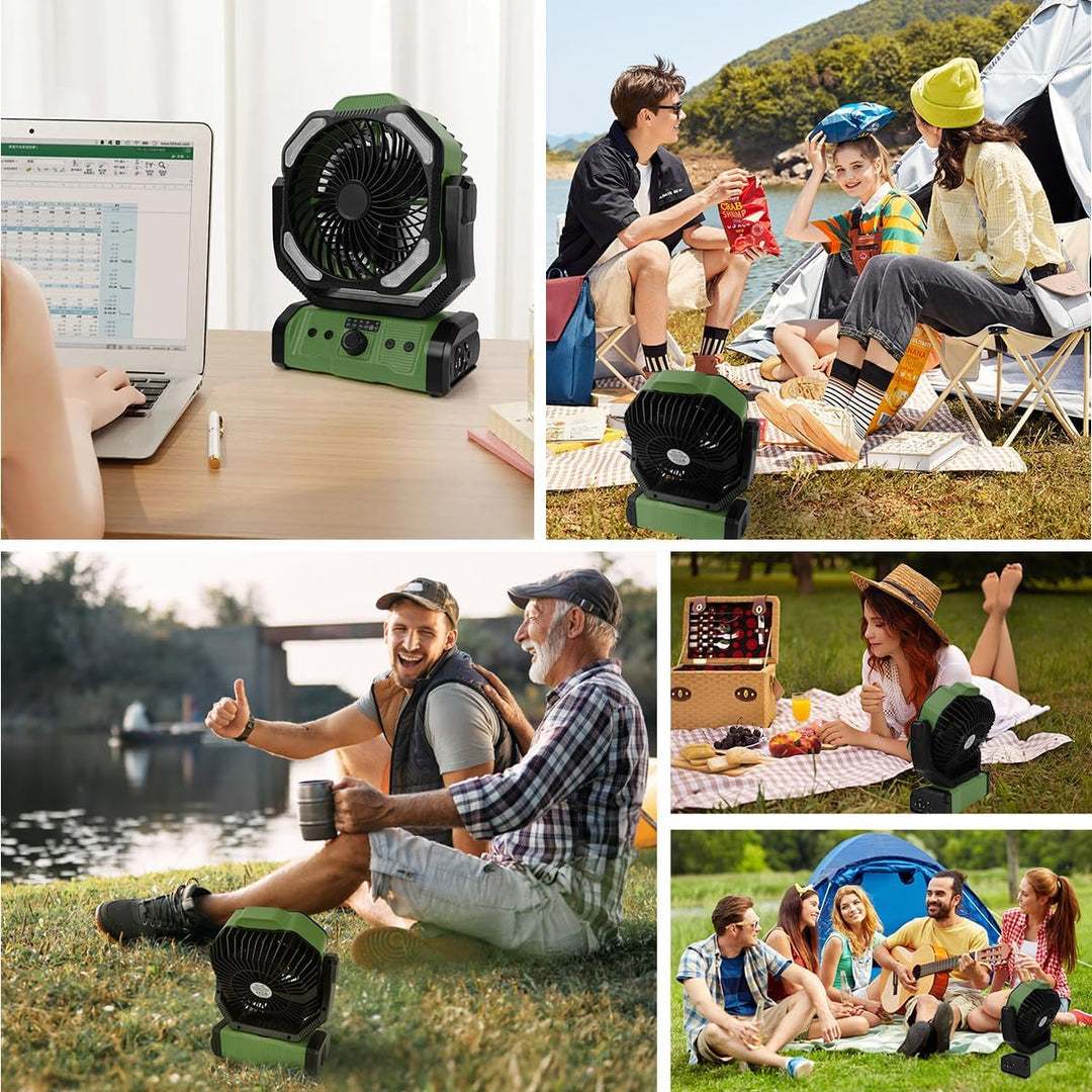 ELZO 20000mAh Camping Ventilator, Wiederaufladbarer Tischventilator USB Ventilator mit LED Licht & H