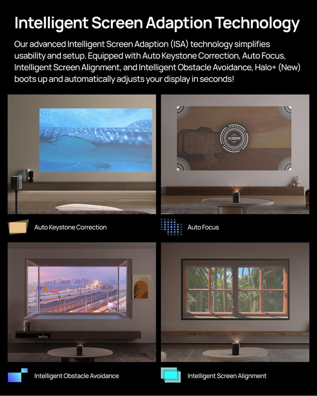 XGIMI Halo+ GTV 1080P Tragbarer Beamer mit Mehrwinkelständer, Google TV mit lizenziertem Netflix, 70