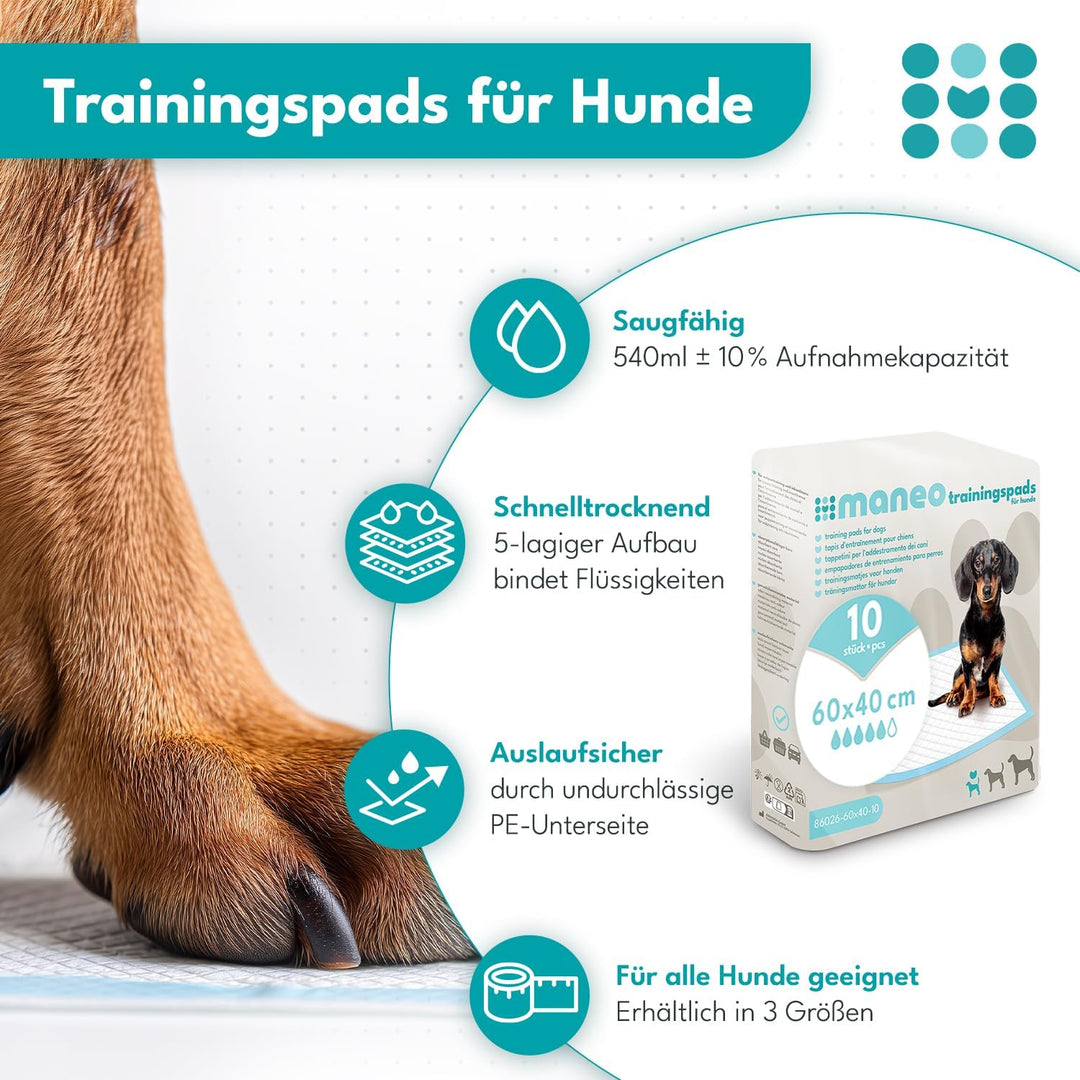 100x Welpen Unterlagen 60x40cm, maneo Trainingspads für Hunde, Welpen Unterlagen saugfähig, Hundeklo