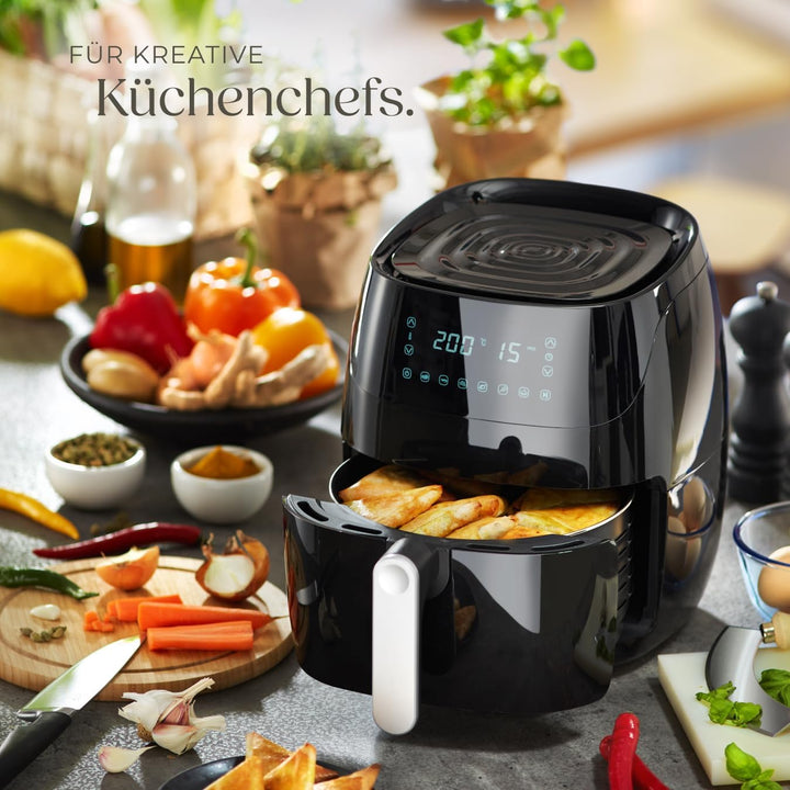 tectake® Heissluftfritteuse 4,3 L Fassungsvermögen, Touchscreen, Antihaft Frittierkorb, Airfryer mit