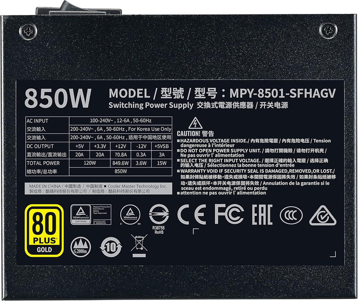 Cooler Master V850 SFX Gold, 850 Watt SFX-Netzteil (EU-Stecker), 80 PLUS Gold, modulares SFF/Mini IT