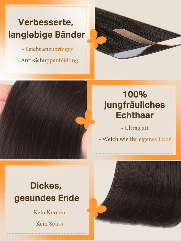 DOORES Kleber in Haarverlängerungen, Helles Dunkel Braun 35cm (14zoll) 100g 40pcs, Haarverlängerung