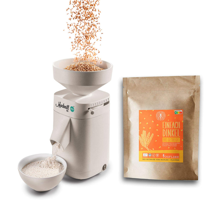 Getreidemühle Mockmill 100 | Made in Germany | Edelkorund und Keramik Mahlstein (Mockmill 100 + Bio
