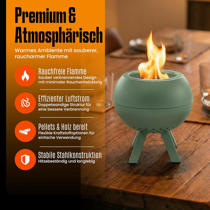 Feuerschale, Feuerstelle,Doppelwandig,Hitzebeständig,Raucharm (Grün), Grün