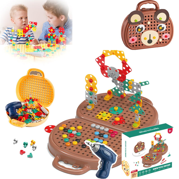Magic Montessori Play Toolbox mit elektrischer Bohrmaschine, Magic Montessori Play Toolbox Bear, Pla