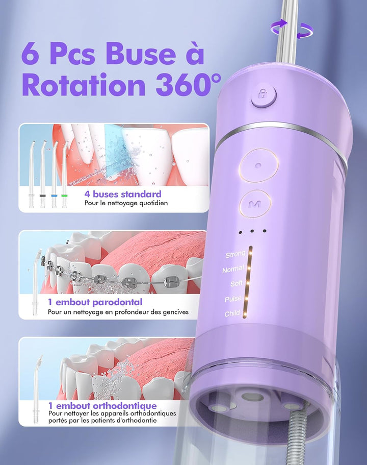 Reise Munddusche Kabellos Zahnreinigung: Oral Irrigator mit 5 Modi, 180ML Wassertank IPX7 Wasserdich