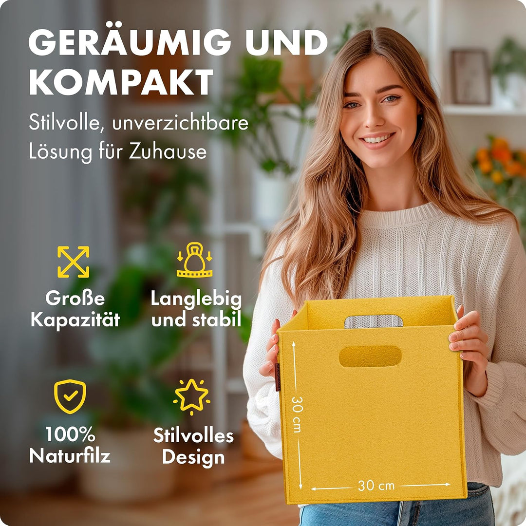 Havenhaus Filzkorb faltbar 6er Set senfgelb 30x30x30cm | 6er Set Boxen Aufbewahrung Filz | Körbe gee
