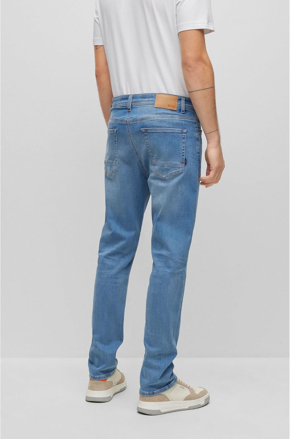 BOSS Herren Taber Zip BC-P-1 Graue Tapered-Fit Jeans aus besonders elastischem Denim 30W / 34L Blau,