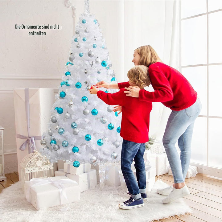 DREAMADE 150/180/210/240cm Weihnachtsbaum Weiss, Künstlicher Tannenbaum mit Metallständer, Christbau
