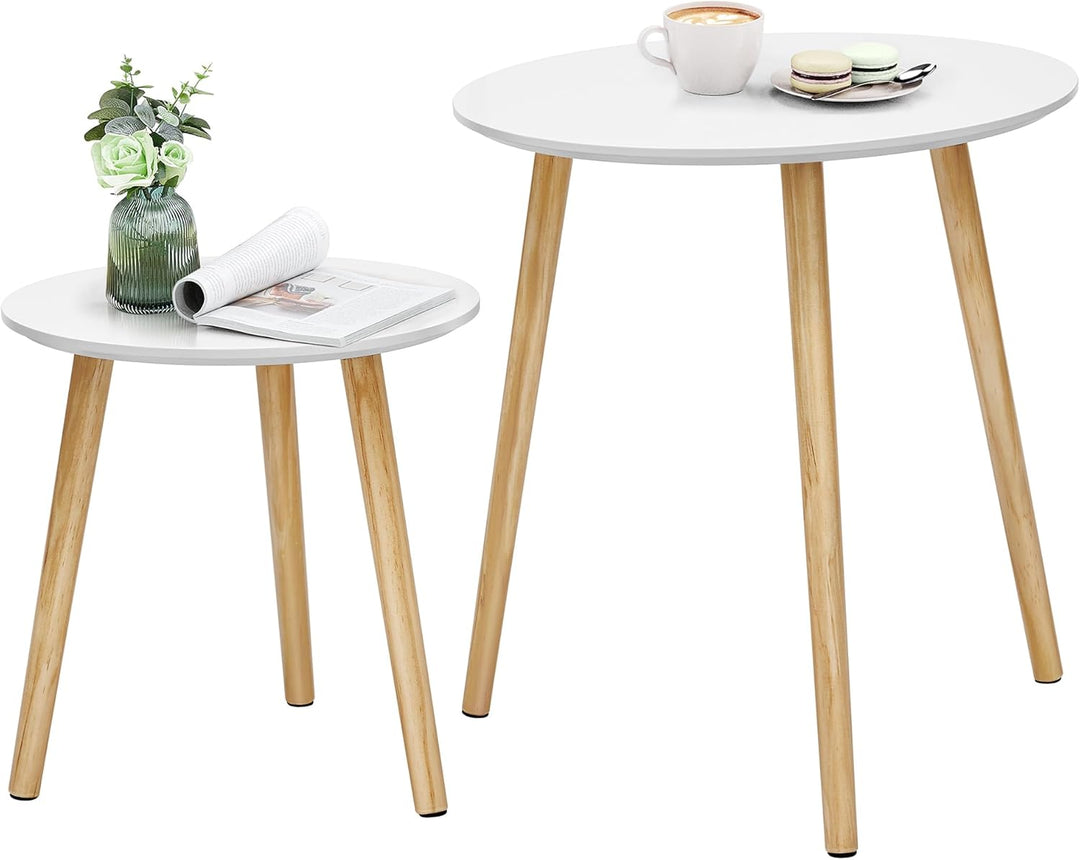 SONGMICS Beistelltisch-Set rund, 2 Moderne Sofatische, minimalistisch, skandinavischer Stil, Couchti