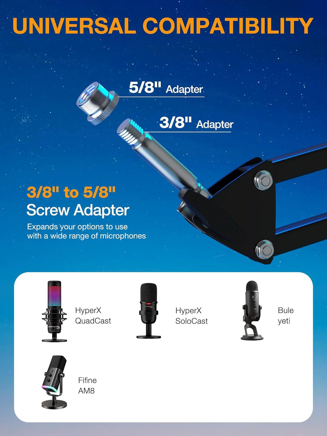 SUNMON Mikrofonarm für HyperX QuadCast - Universal Mic Boom Arm Mikrofon Ständer mit Kabelbinder, ei