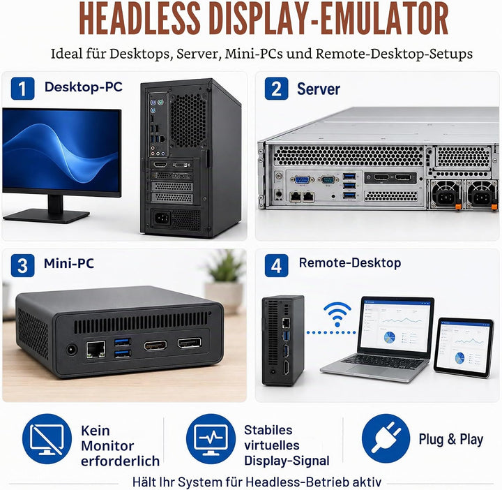 DP - DisplayPort Display & EDID Emulator Plug (2K: 2560x1600@30Hz, 4K: 4096x2160@60Hz) - DisplayPort