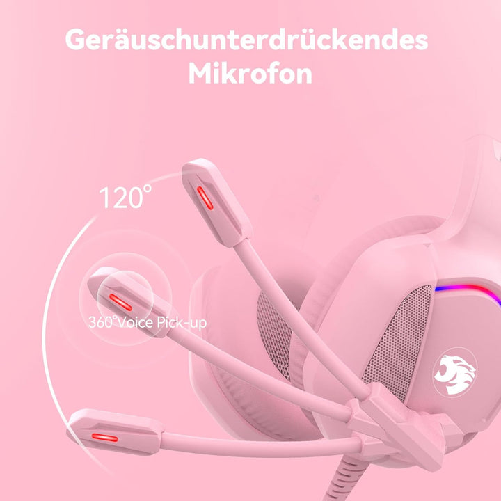 Gaming Headset mit Katzenohren abnehmbaren, RGB-Licht, Stereo Surround Noise Cancelling, Mikrofon fü