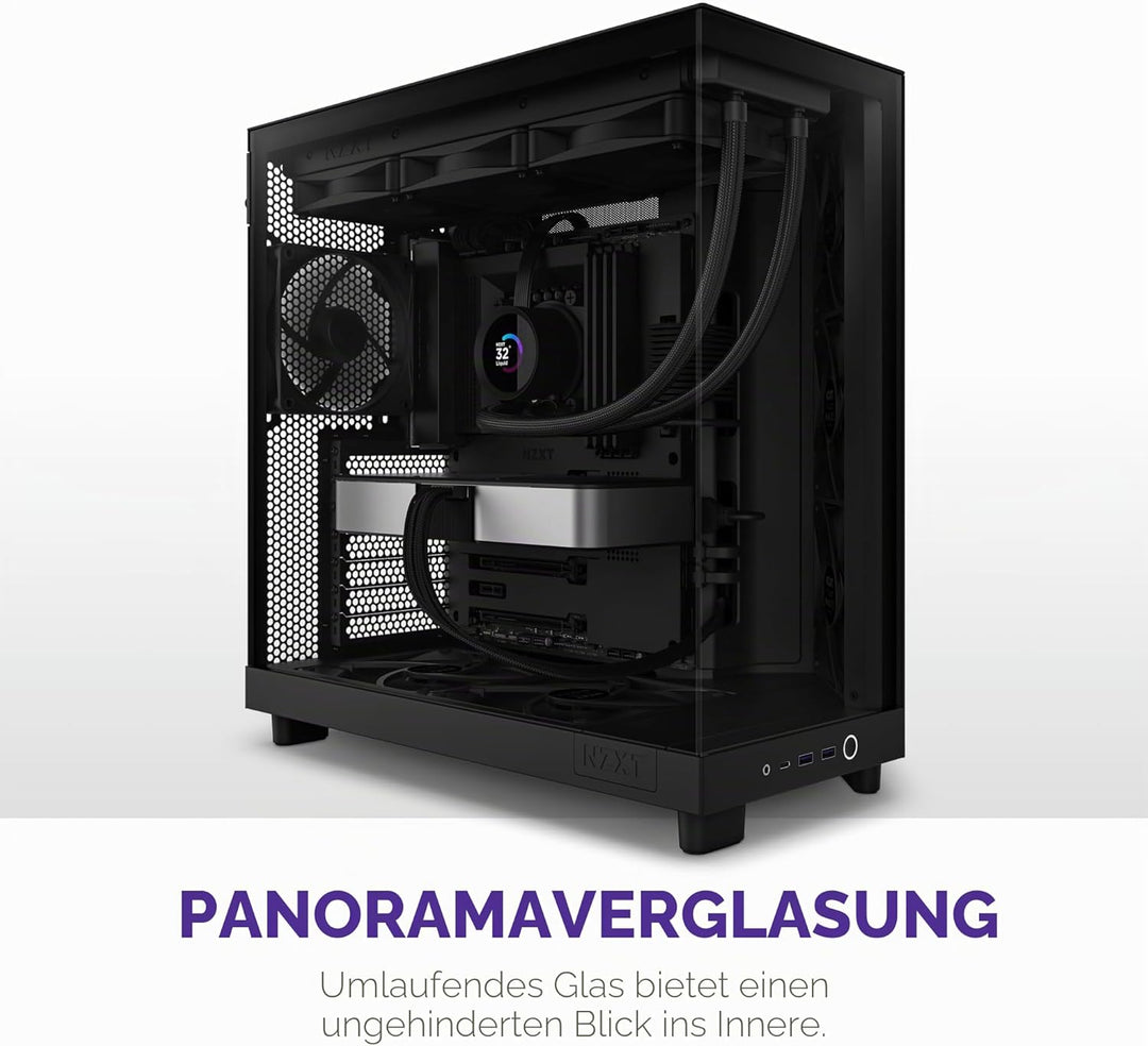 NZXT H6 Flow | CC-H61FB-01 | Kompaktes Mid-Tower Gehäuse mit zwei Kammern | Glaspaneele mit Panorama