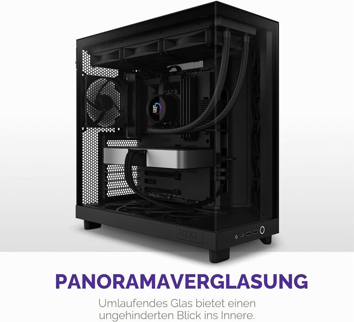 NZXT H6 Flow | CC-H61FB-01 | Kompaktes Mid-Tower Gehäuse mit zwei Kammern | Glaspaneele mit Panorama