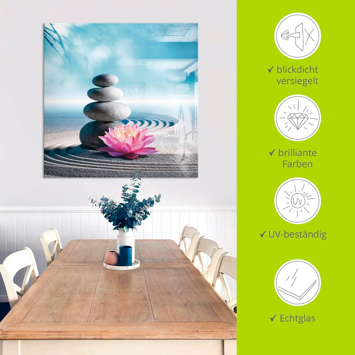 ARTland Glasbilder Wandbild Glas Bild einteilig 50x50 cm Quadratisch Asien Wellness Zen Steine Sand
