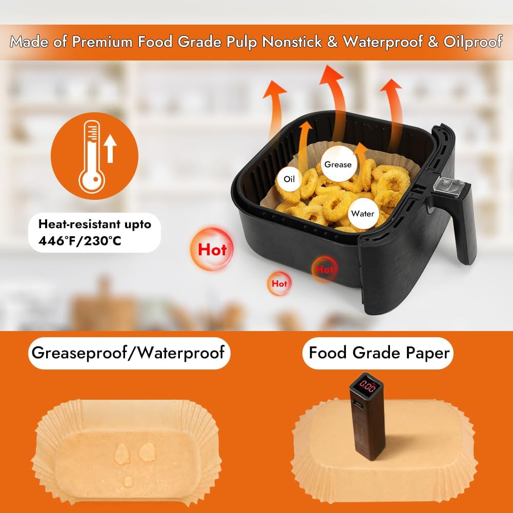 BYKITCHEN 100 Stück Airfryer Backpapier für Tefal Dual Easy Fry XXL Doppelkammer-Heissluftfritteuse,