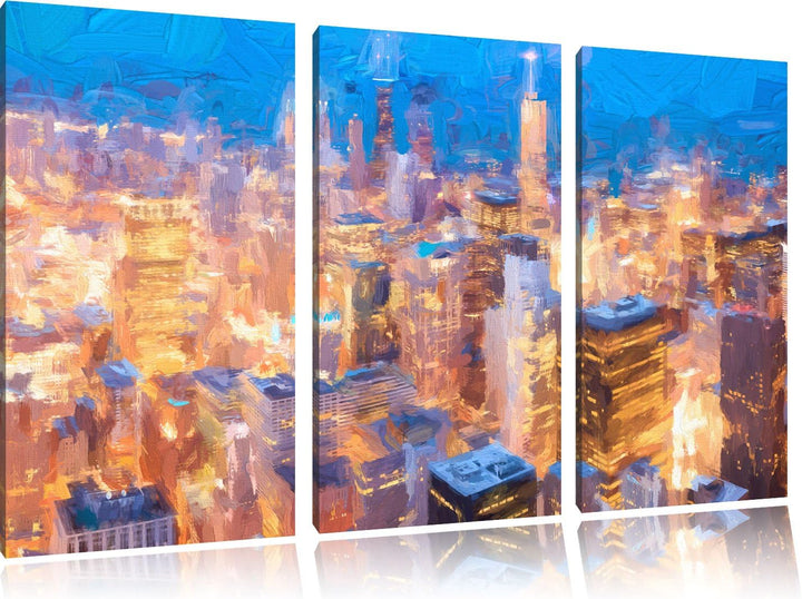 Pixxprint Luftaufnahme Chicago/Format: 3-Teiler (120x80cm) cm/Leinwandbild fertig bespannt Wandbild