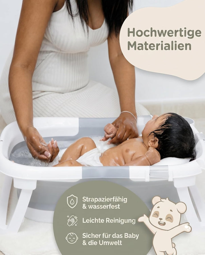 Baby Badewanne Faltbar Antirutsch Ergonomisch Neugeborene Bis 2 Jahre mit Panda Kissen Gross und gep