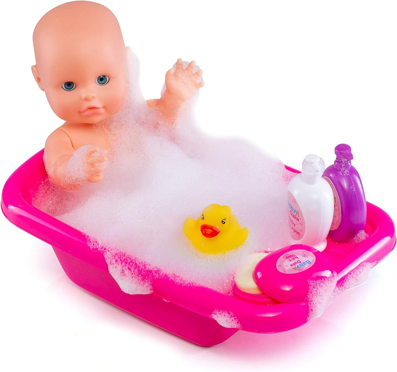Prextex 8 Stück Puppe Bad Set mit Puppe, Badewanne, Bademantel und Badezubehör - Baby Dalia Puppe Ba