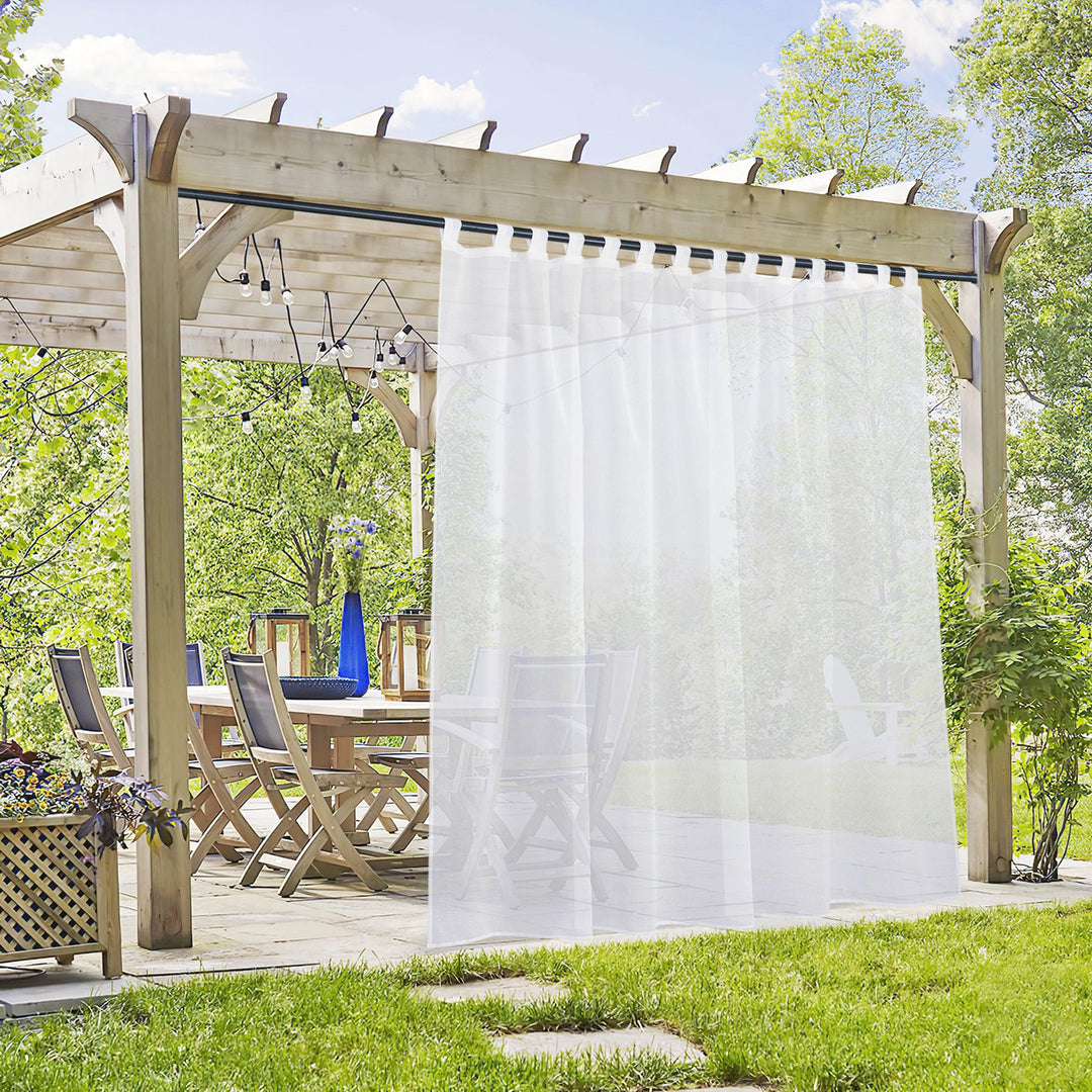 PONY DANCE Outdoorgardinen Weiss Transparent 1 Stück Balkon Vorhang Wasserabweisend Leinenoptik Gard