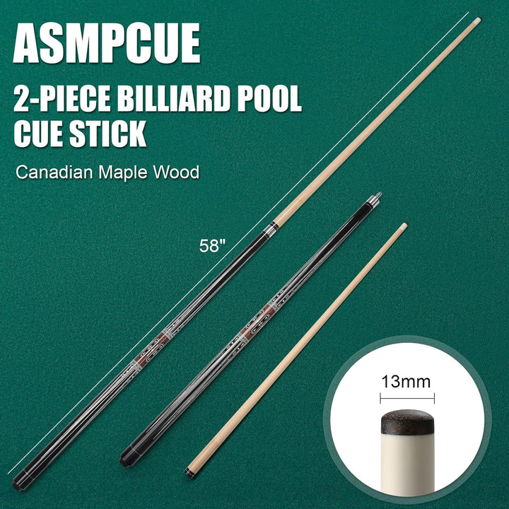 Pool Queue, 58 Zoll Billard Queue Hardwood Pool Cue 13mm Spitzen für Professionelle Billardspieler,