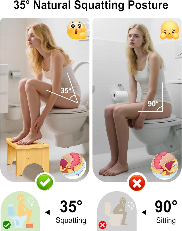RayLove Physiologischer Toilettenhocker aus Bambus – WC-Trittbrett aus Holz – 35 Grad strapazierfähi