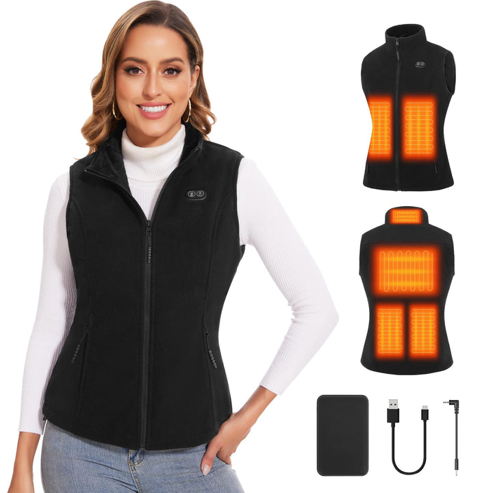 Beheizbare Weste Damen mit 7.4V 10000mAh Akku,Weihnachten Geschenk für frauen,Fleece Beheizbare West