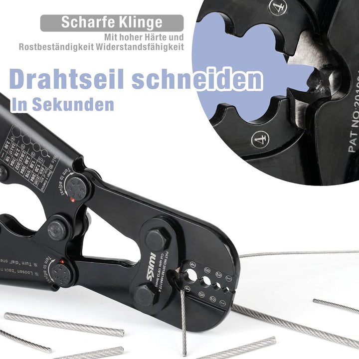 iCrimp IWS-1608M-C Drahtseil Crimpzange 1,2–3,5 mm mit Schneider | Drahtseil Crimpwerkzeug mit integ
