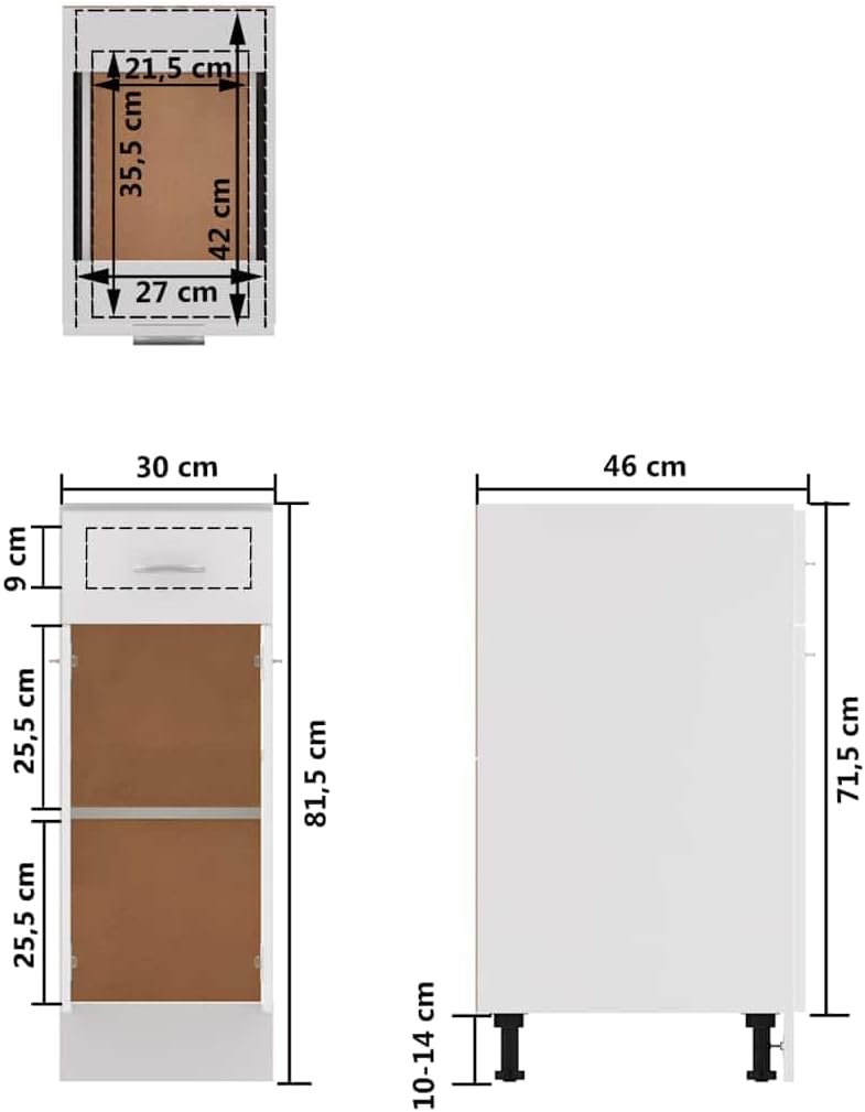 vidaXL Schubunterschrank Lyon Weiss 30x46x81,5 cm Holzwerkstoff Weiss 1x Unterschrank (1 Tür 1 Schub