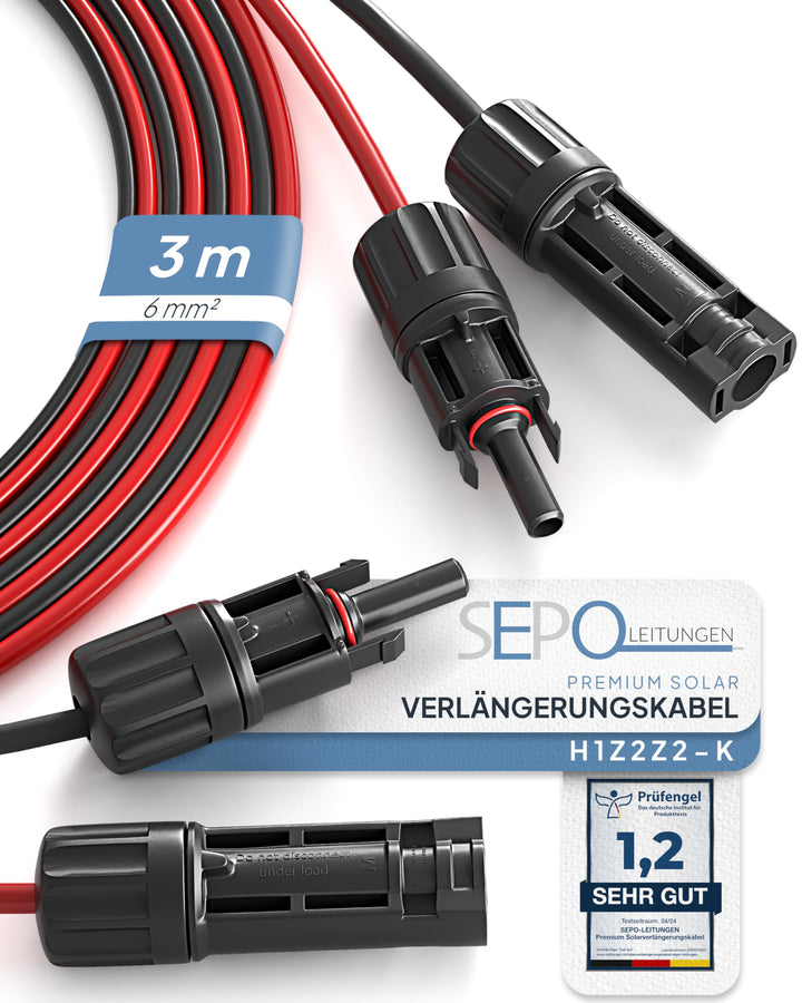 Solarkabel Verlängerung 4mm²/6mm² – 2er Set 1/2/3/5/10M – inkl. 0% MwSt. gem. § 12 Abs. 3 Ust Verbin
