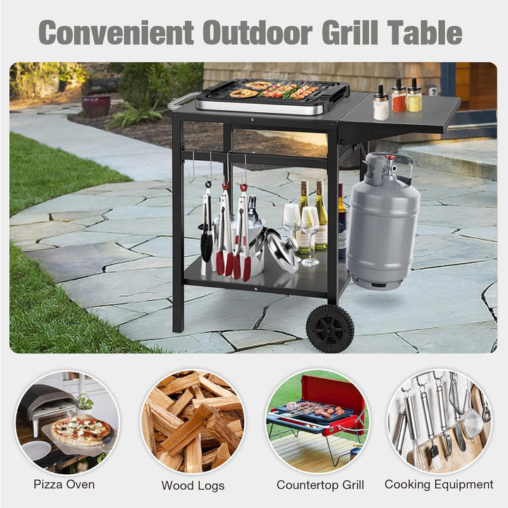 KOMFOTTEU Grilltisch Grillwagen Metall, Garten Rollwagen mit klappbaren Arbeitstisch, Küchenregal au