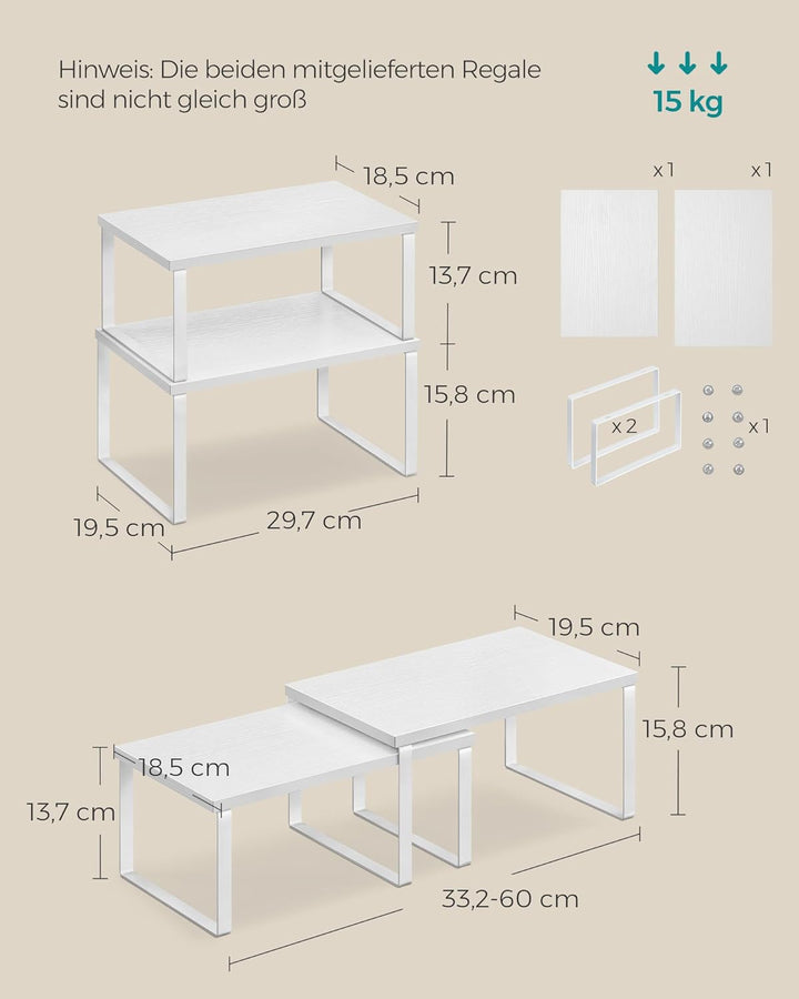 SONGMICS Gewürzregal, 4er Set, Küchenregal, Küchen-Organizer, erweiterbar, Gewürzhalter, stapelbar,