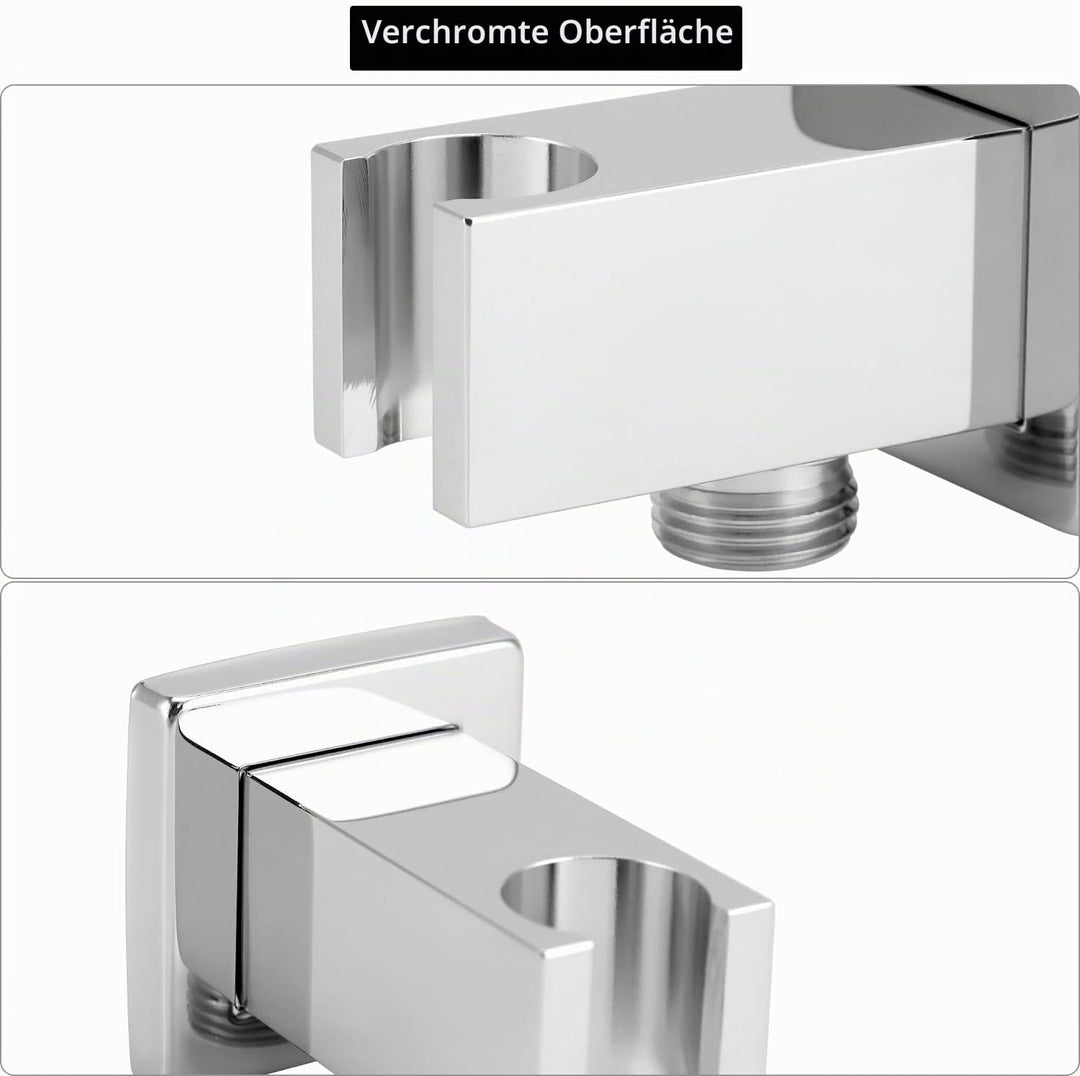 QWORK® Chrom Schlauchanschluss mit Handbrausehalter, Messing G1/2", Universal brausehalter, Einfache