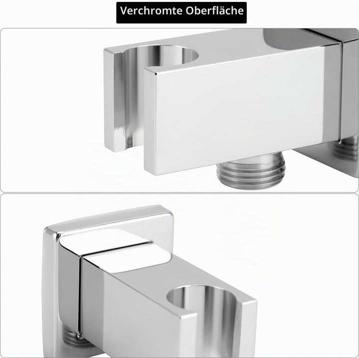 QWORK® Chrom Schlauchanschluss mit Handbrausehalter, Messing G1/2", Universal brausehalter, Einfache