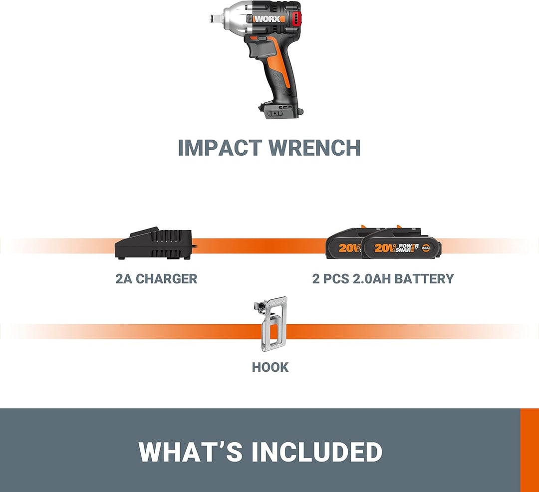 WORX WX272 NITRO Bürstenloser Akku Schlagschrauber 20V - 300Nm, Mit Variablem 3-Gang-Getriebe Und LE