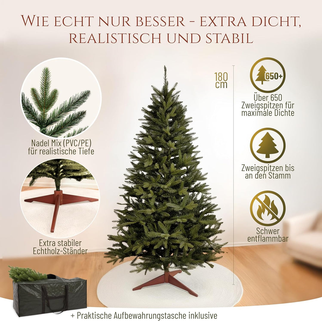 Premium Weihnachtsbaum künstlich 180cm TESTSIEGER - Naturgetreue Spritzguss Elemente, Made in EU - K