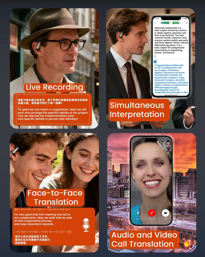 KI Übersetzer Kopfhörer, 4-in-1 Echtzeit Sprachübersetzer Kopfhörer 144 Sprachen mit App, Bluetooth