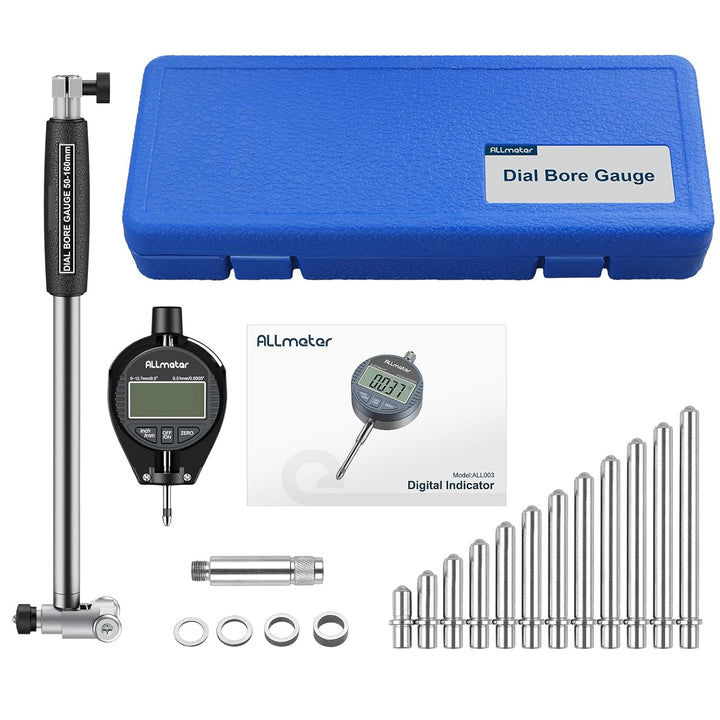 Digital Bohrungsmessgerät, Innenmessuhr 50–160 mm, 0,01 mm Genauigkeit, inkl. 12 Messköpfe und ABS-B