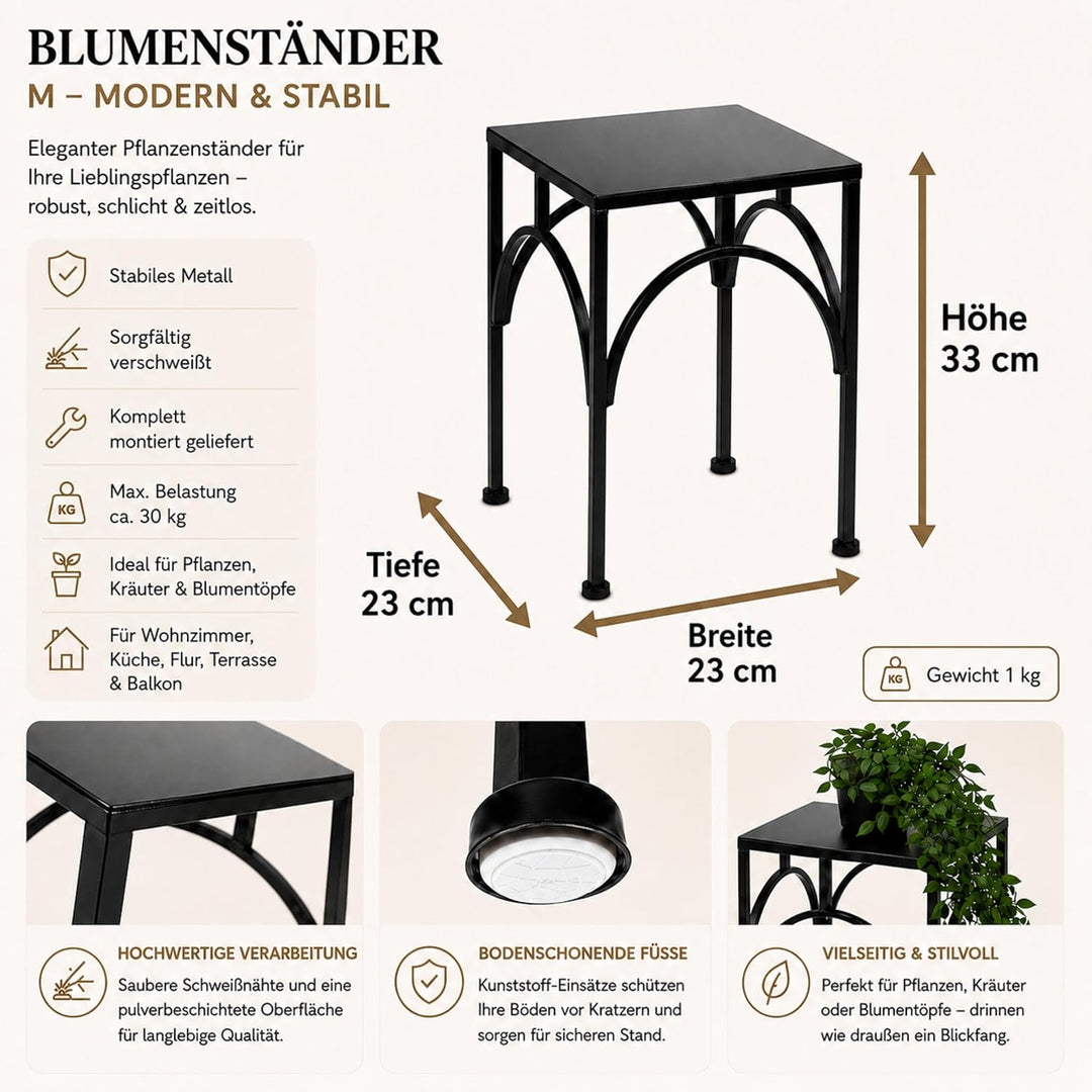 DanDiBo Blumenhocker Metall Schwarz Eckig Blumenständer Beistelltisch 96449 Blumensäule Pflanzenhock