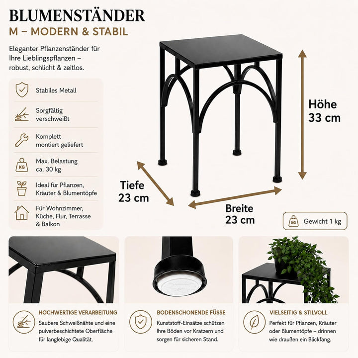 DanDiBo Blumenhocker Metall Schwarz Eckig Blumenständer Beistelltisch 96449 Blumensäule Pflanzenhock