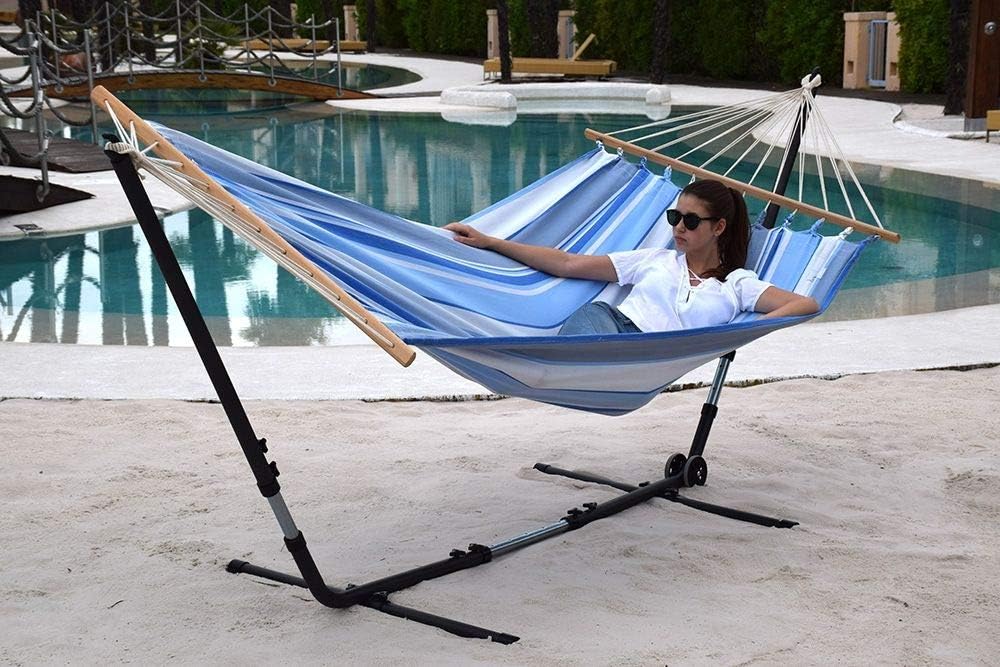 Universal anthrazit Hängematten-Metallgestell bis 370 cm + Lola Stab Hängematte XXL Jamaica Marine