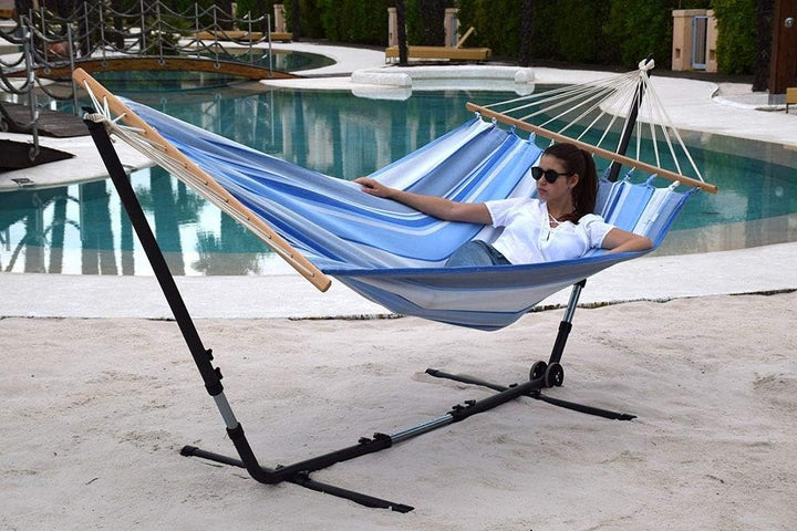 Universal anthrazit Hängematten-Metallgestell bis 370 cm + Lola Stab Hängematte XXL Jamaica Marine
