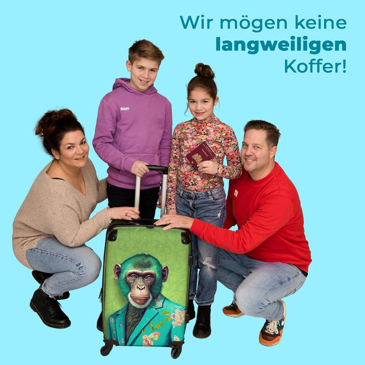 Koffer gross Trolley Rollkoffer Reisekoffer mit 4 Rollen Fotokoffer - AFFE - Bluse - Grün - Porträt