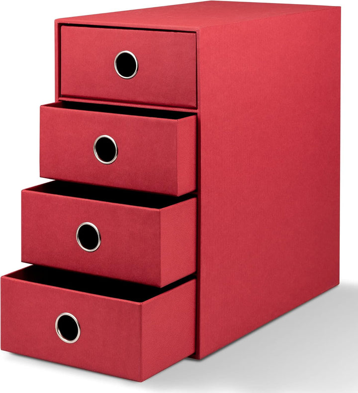 Rössler 1524452364 - S.O.H.O. 4er Schubladenbox für DIN A5, mit Griffloch, Rot, 250 x 175 x 320 mm,