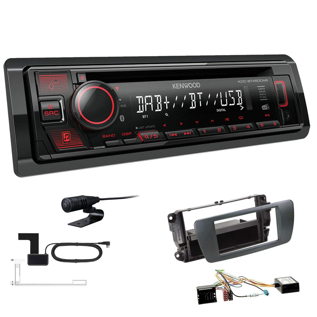 Kenwood KDC-BT450DAB 1-DIN DAB Autoradio Bluetooth CD USB AUX Einbauset passend für Seat Ibiza IV Ib